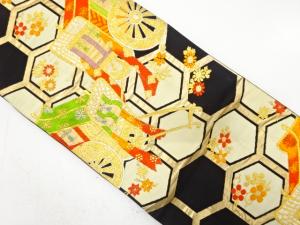 アンティーク　御所車に亀甲・花模様織り出し袋帯（材料）